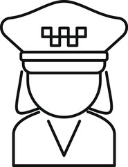 This minimal vector illustration depicts a female taxi driver wearing a traditional hat, perfect for apps or websites