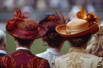 Fototapeta premium Group of stylish women wearing elaborate hats, posed together