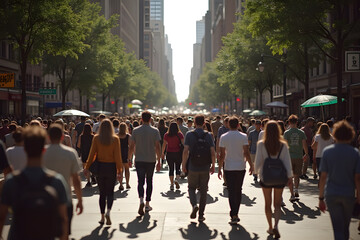 Obraz premium Anonymous crowd of people walking on city street