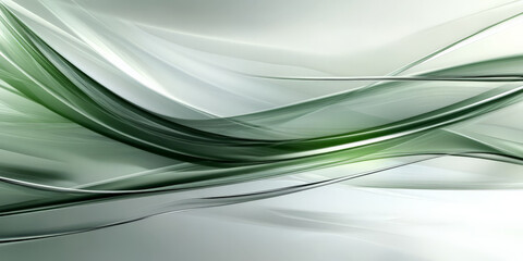 A high-tech abstract background with layered, translucent panels in gradient shades of green and silver. The design features subtle light effects and smooth transitions for a sleek look.