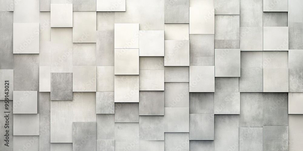 Poster a refined background with a grid of light color blocks in various shades of gray and white. the desi