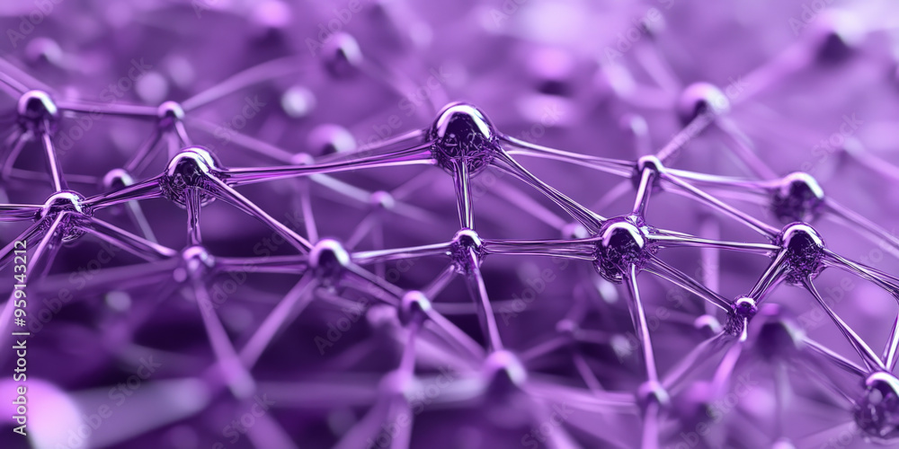 Poster a 3d abstract background featuring a network of interconnected lines and nodes in shades of purple a