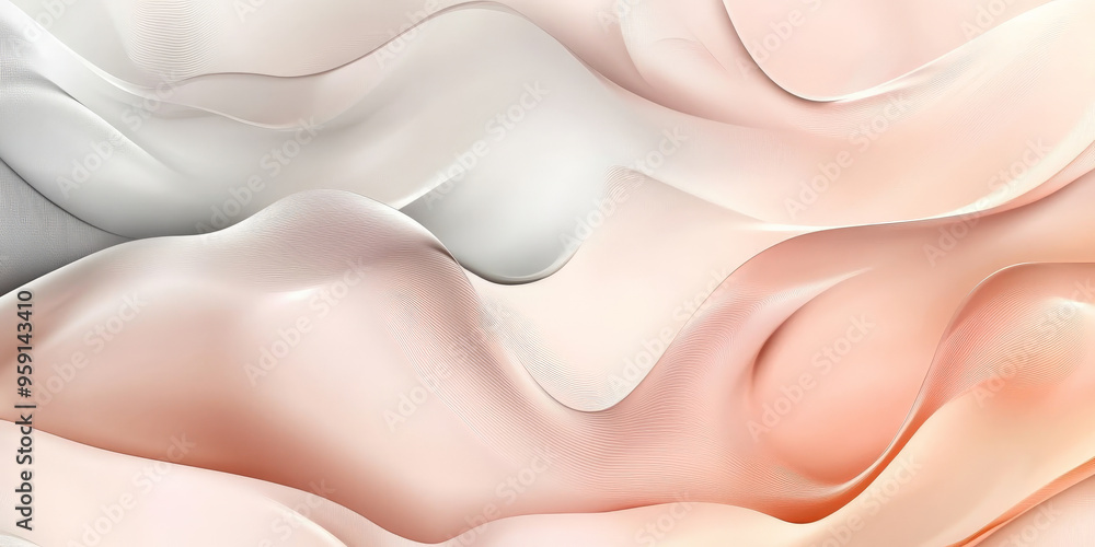 Poster a chic abstract background with flowing shapes in soft peach and platinum. the design has a modern, 