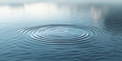 Fototapeta premium Clear, undisturbed water with subtle, circular ripples spreading from a central point. The water's surface is pristine, reflecting the sky and creating a harmonious, zen-like atmosphere. Perfect for