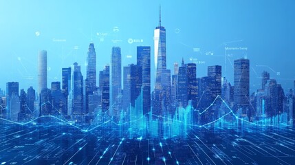 Futuristic Cityscape with Digital Data Overlay