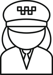 Simple line icon of a female taxi driver wearing a uniform with a hat
