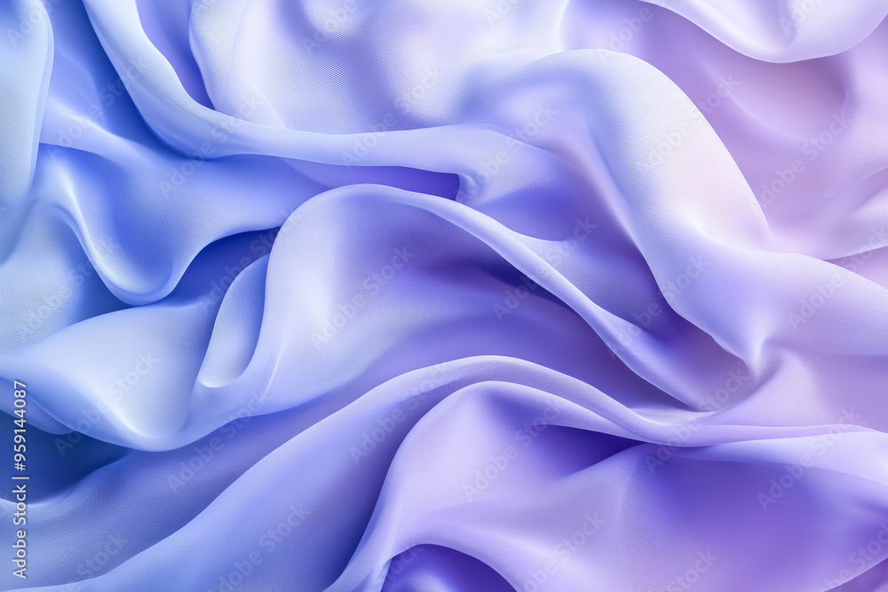 Poster a modern abstract background with flowing 3d silk fabric in gradient shades of soft lavender to pale