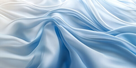 Obraz premium An elegant abstract background with flowing 3D silk fabric in gradient shades of icy blue to white. The fabricâ€™s texture creates a refined, modern appearance.