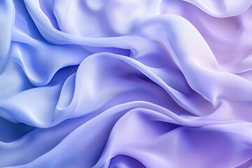 Fototapeta premium A modern abstract background with flowing 3D silk fabric in gradient shades of soft lavender to pale blue. The fabricâ€™s gentle waves create a dreamy, ethereal effect.