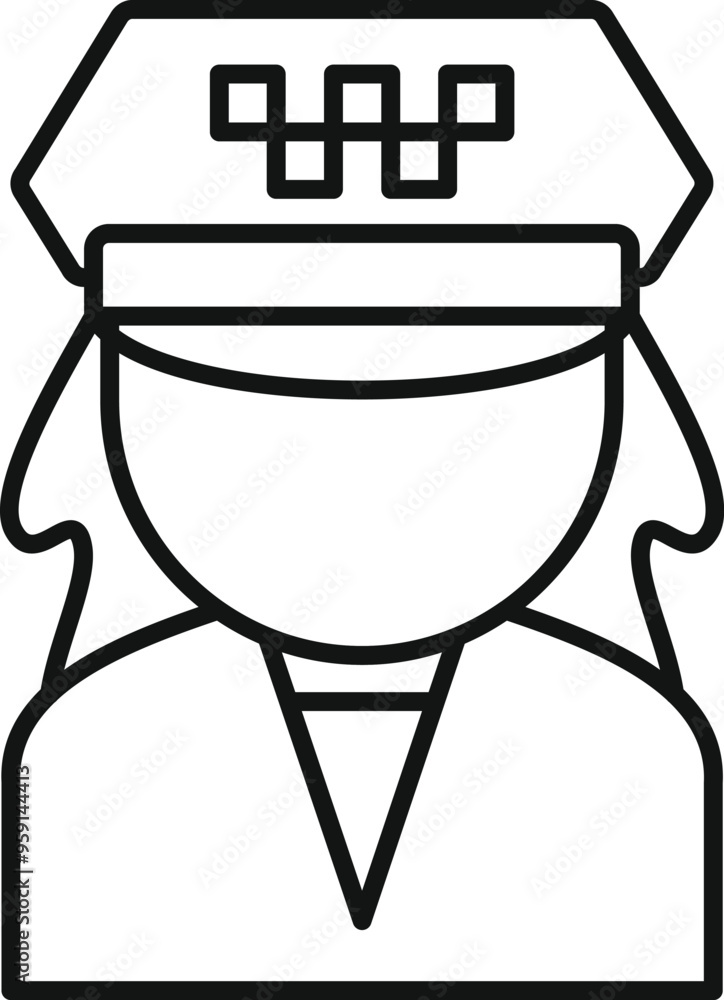 Poster Taxi driver woman wearing uniform with checker pattern hat icon in line style, suitable for any purpose