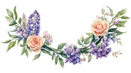 Fototapeta premium Elegant Watercolor Floral Composition Featuring Roses and Vivid Flowers for Home Decor and Art Enthusiasts