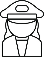 Line art icon of a female captain wearing her uniform hat