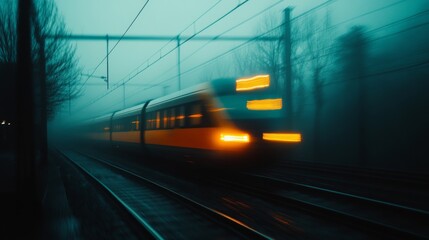 Fototapeta premium High-Speed Train in Motion at Dusk