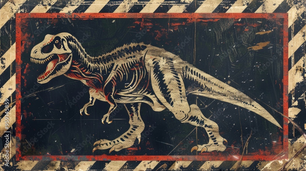 Poster a prehistoric dinosaur found with its skeleton, suitable for science and history projects