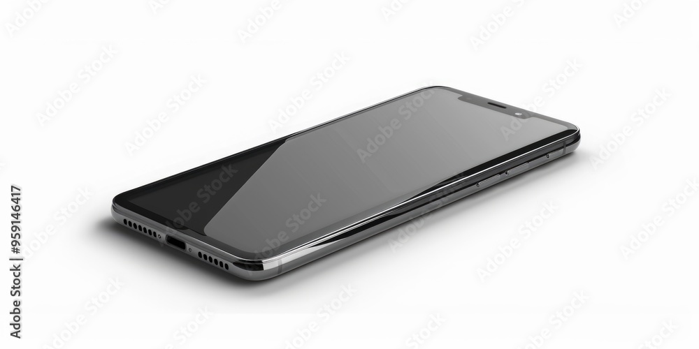 Poster Close-up of a cell phone on a white surface, great for use in tech-related contexts or as a background element