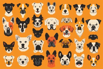 Fototapeta premium Dogs Doodle Set, Pet Animal Symbols, Hand Drawn Puppy Icons Silhouettes, Sketched Dog Character