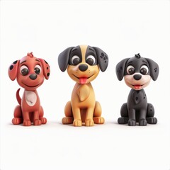 Cute funny cartoon dogs, 3d realistic puppy pet pictogram, dogs set on white background