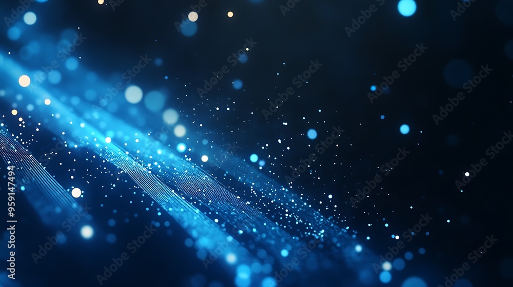 Poster abstract blue background with bokeh lights and subtle lines