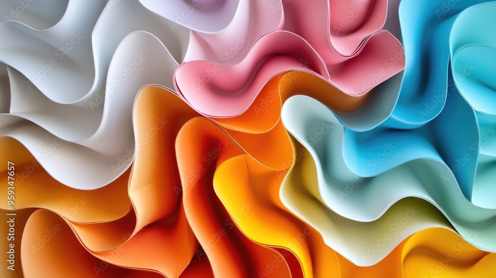 Poster dynamic folded paper effect in vibrant colors, shaping a complex 3d maze against a clean white backg
