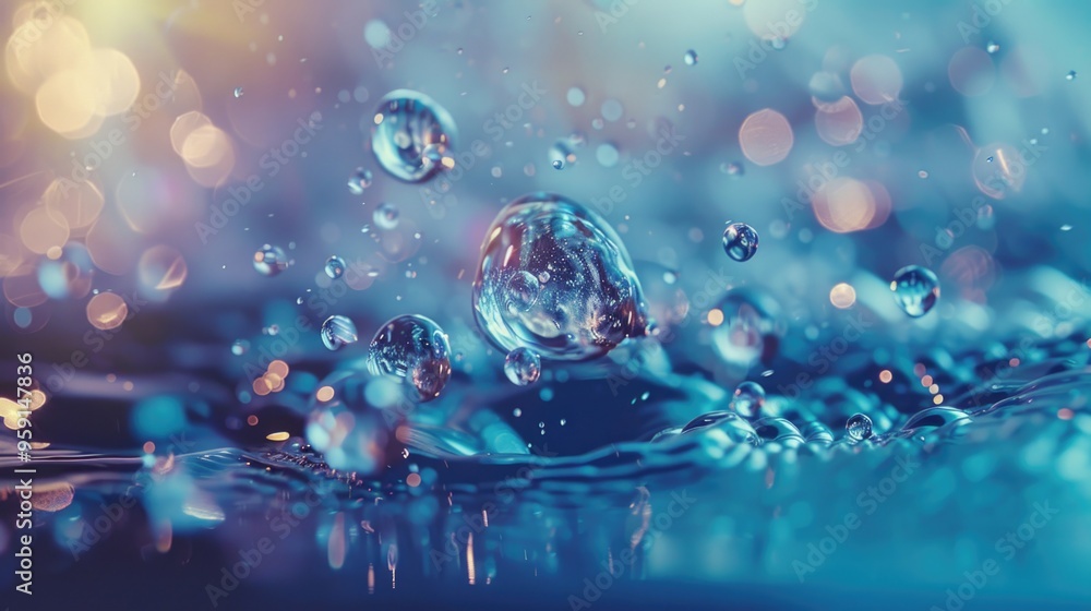 Poster a close-up view of water bubbles on a surface