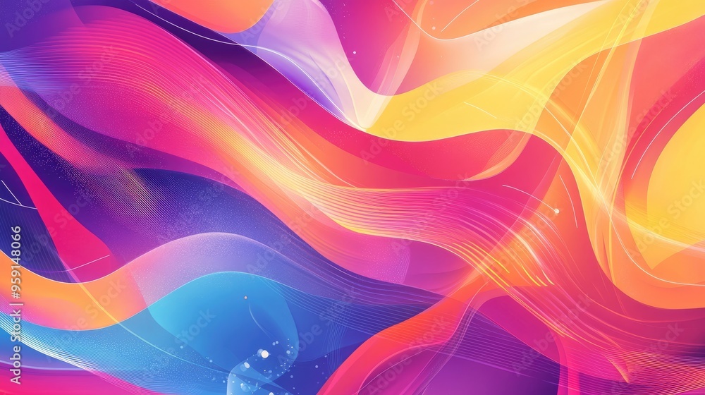 Poster modern futuristic banner with vibrant abstract shapes, swirling curves, and intricate geometric line