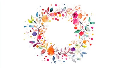 Obraz premium Colorful Watercolor Floral Wreath Art for Vibrant Decor and Seasonal Celebrations