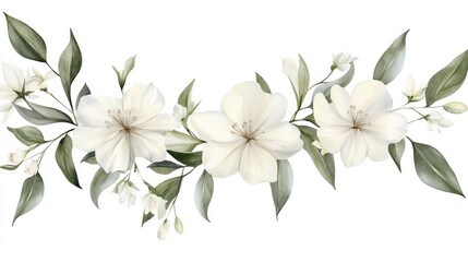 Obraz premium Elegant Floral Arrangement: Delicate White Blooms and Lush Greenery for Beautiful Decor