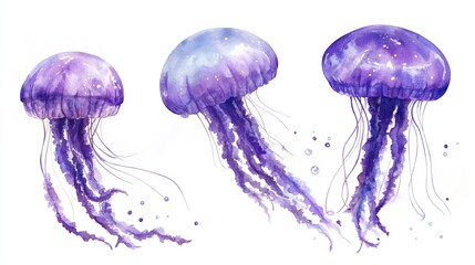 Graceful Jellyfish in Watercolor: A Study of Marine Life's Elegance and Beauty