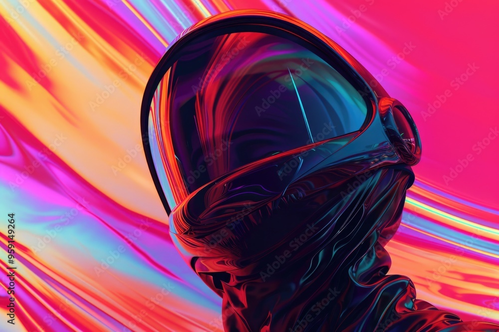 Poster a man in a futuristic space suit and helmet, suitable for sci-fi or technology-themed projects