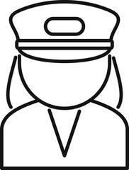 Simple line art icon of a female officer wearing a uniform cap