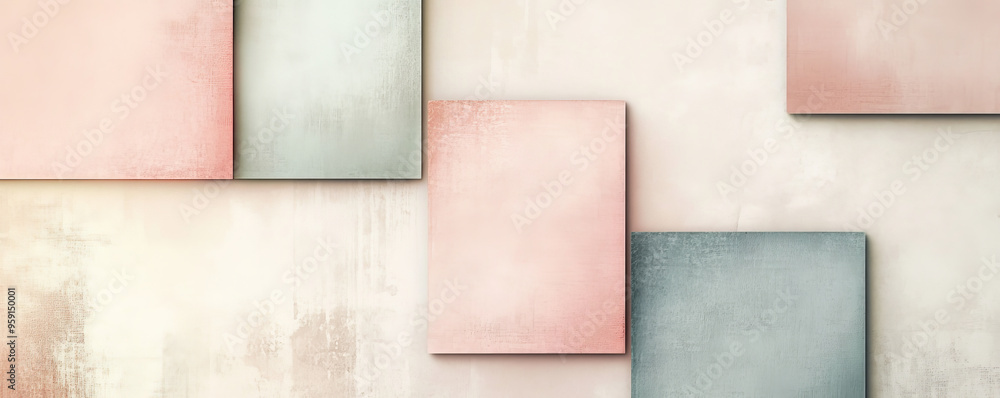 Poster a contemporary background with light color blocks in soft, muted shades. the design creates a modern