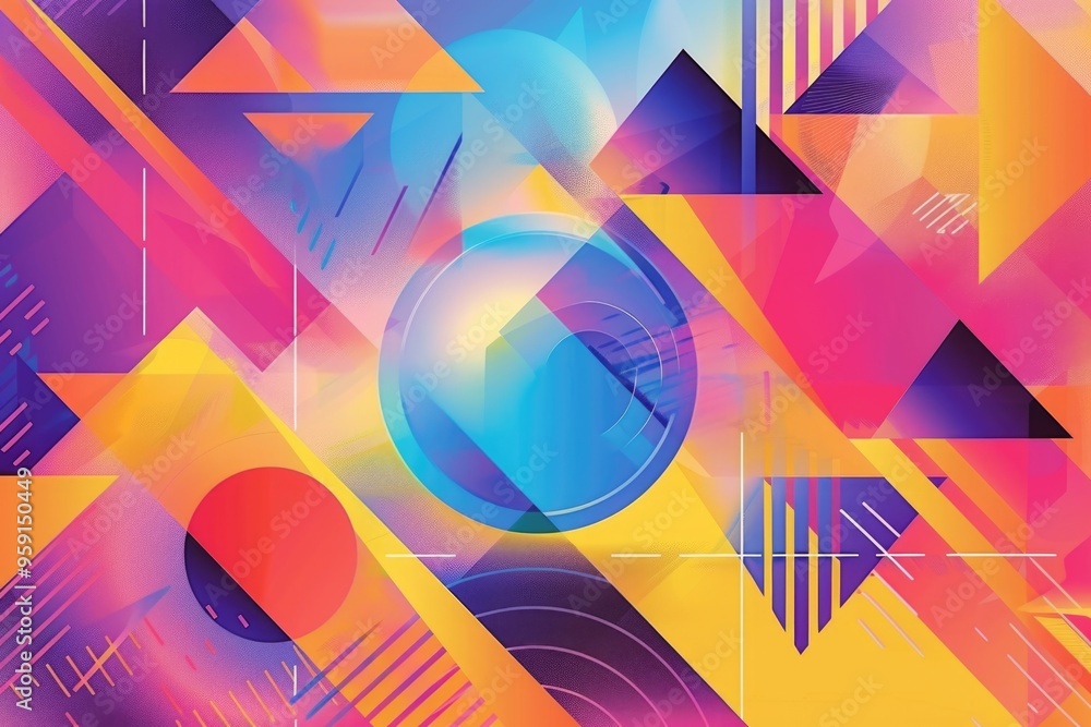 Poster colorful geometric patterns on a bright background