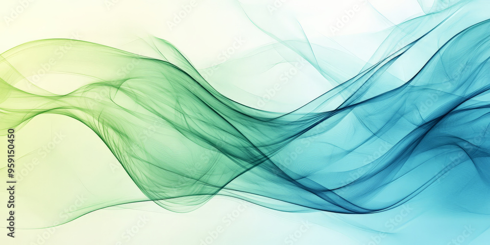 Poster an abstract business background with flowing lines and soft gradients in a palette of blues and gree