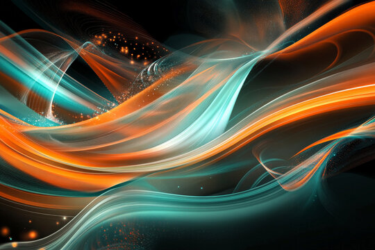 A vibrant abstract business background with flowing lines and bright accent colors like orange and teal on a dark background. The design conveys energy and innovation.