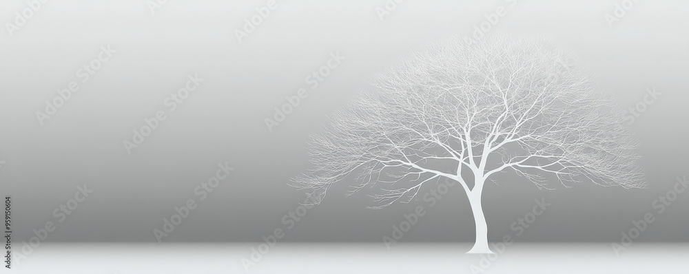 Poster a simple white line drawing of a tree with bare branches, standing tall against a plain background. 