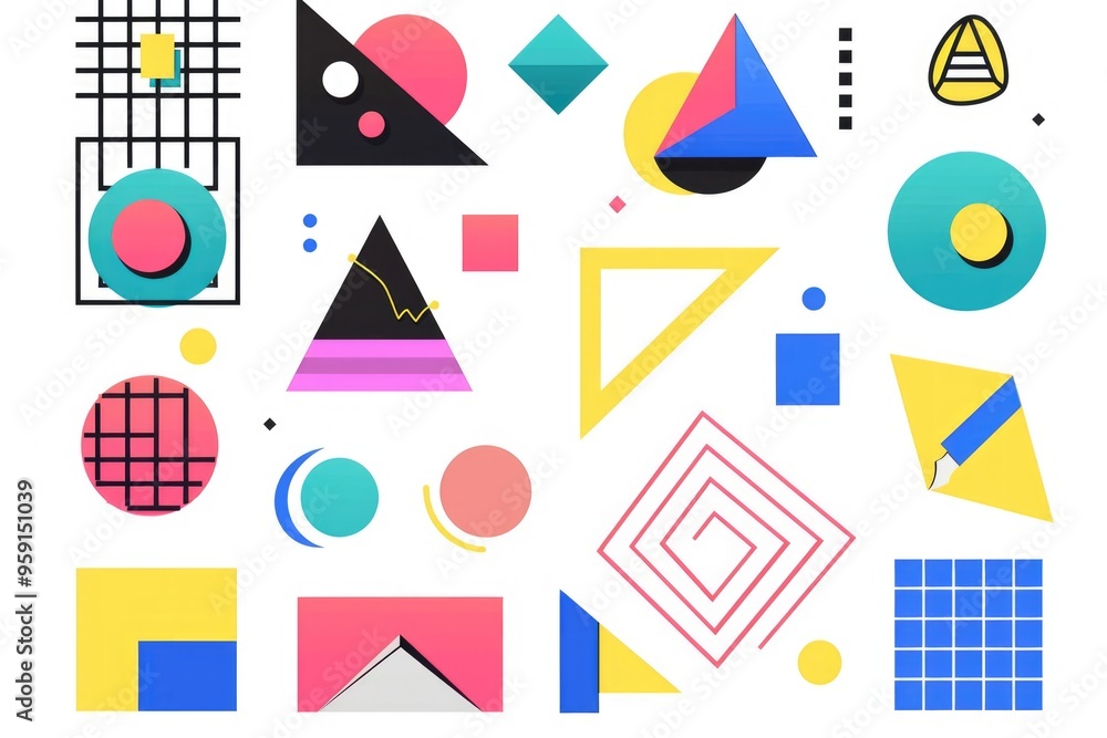 Poster Various shapes and sizes on a plain white surface, perfect for demonstrating concepts or highlighting differences