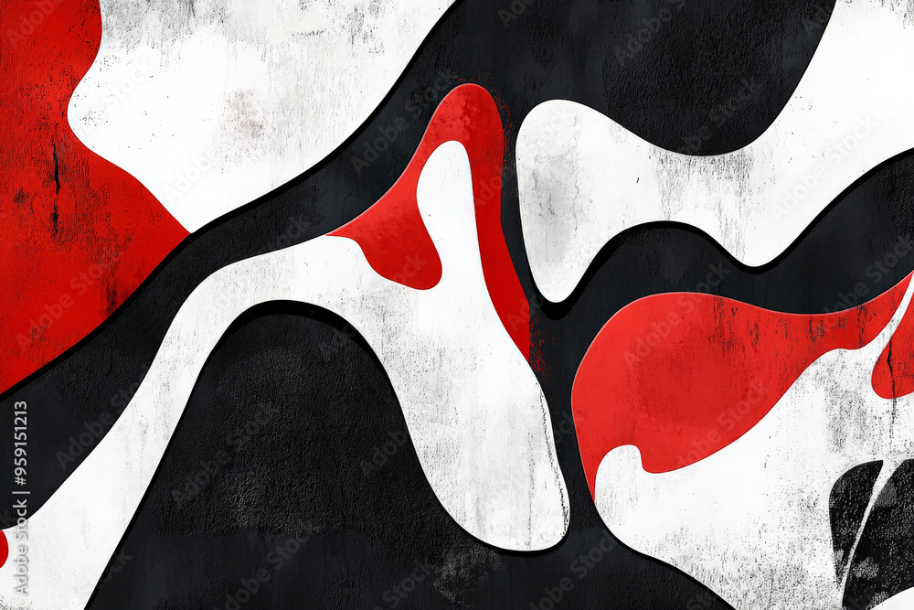 Poster modern abstract backdrop with a mix of bold, irregular shapes in contrasting colors of black, white,