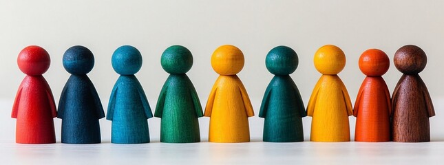 Fototapeta premium A Vibrant Array of Colorful Wooden Figures Standing in a Line on Display