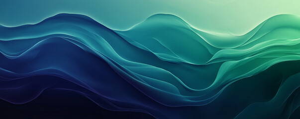 Obraz premium A dynamic business background featuring abstract wave patterns in a gradient of deep blues and greens. The design is fluid and modern, with a sense of forward momentum.