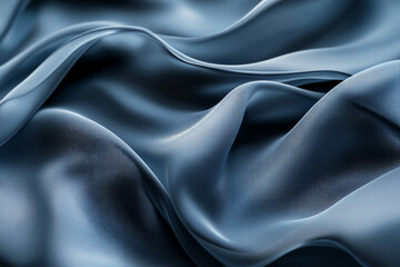 Obraz premium An abstract background with flowing 3D silk fabric in gradient shades of deep blue to soft grey. The fabricâ€™s smooth waves create a serene, high-tech appearance.