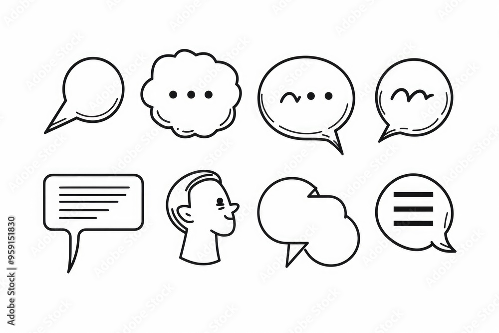 Poster group of cartoon-style speech bubbles with smiling and expressive faces