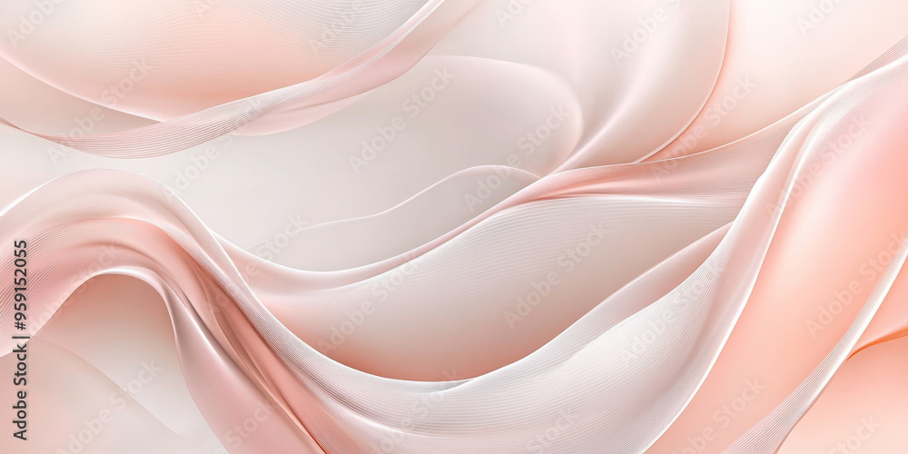 Poster a chic abstract background with flowing shapes in soft peach and platinum. the design has a modern, 