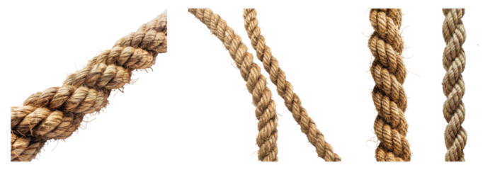 Rope isolated on transparent background, set of