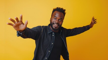 A person dressed in a black shirt and jacket, potentially for a formal occasion