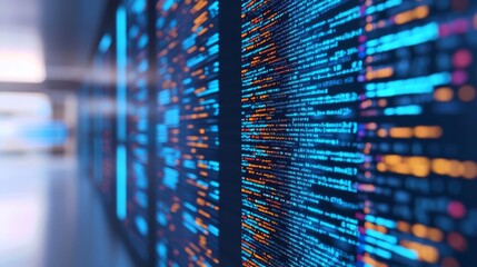 Hologram coding frameworks, virtual displays, sleek modern tech environment