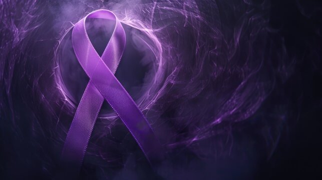 A purple awareness ribbon in the shape of a heart, symbolizing support and solidarity for various causes