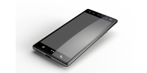 Close-up shot of a cell phone lying on a white surface, ready for use or display