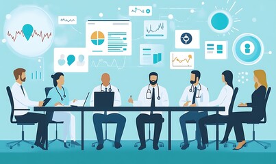 Medical professionals discussing data analytics in a meeting