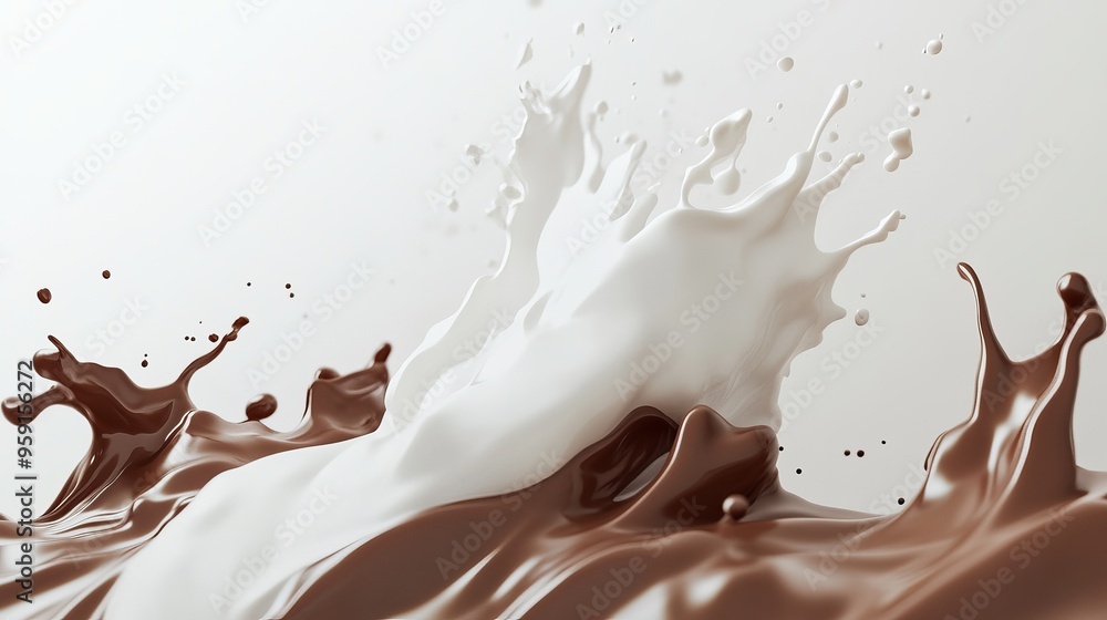 Poster milk and chocolate splash smooth abstract shapes with clipping path