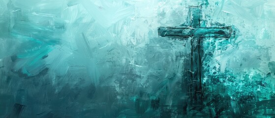 Naklejka premium Abstract Cross on Teal Brushstrokes
